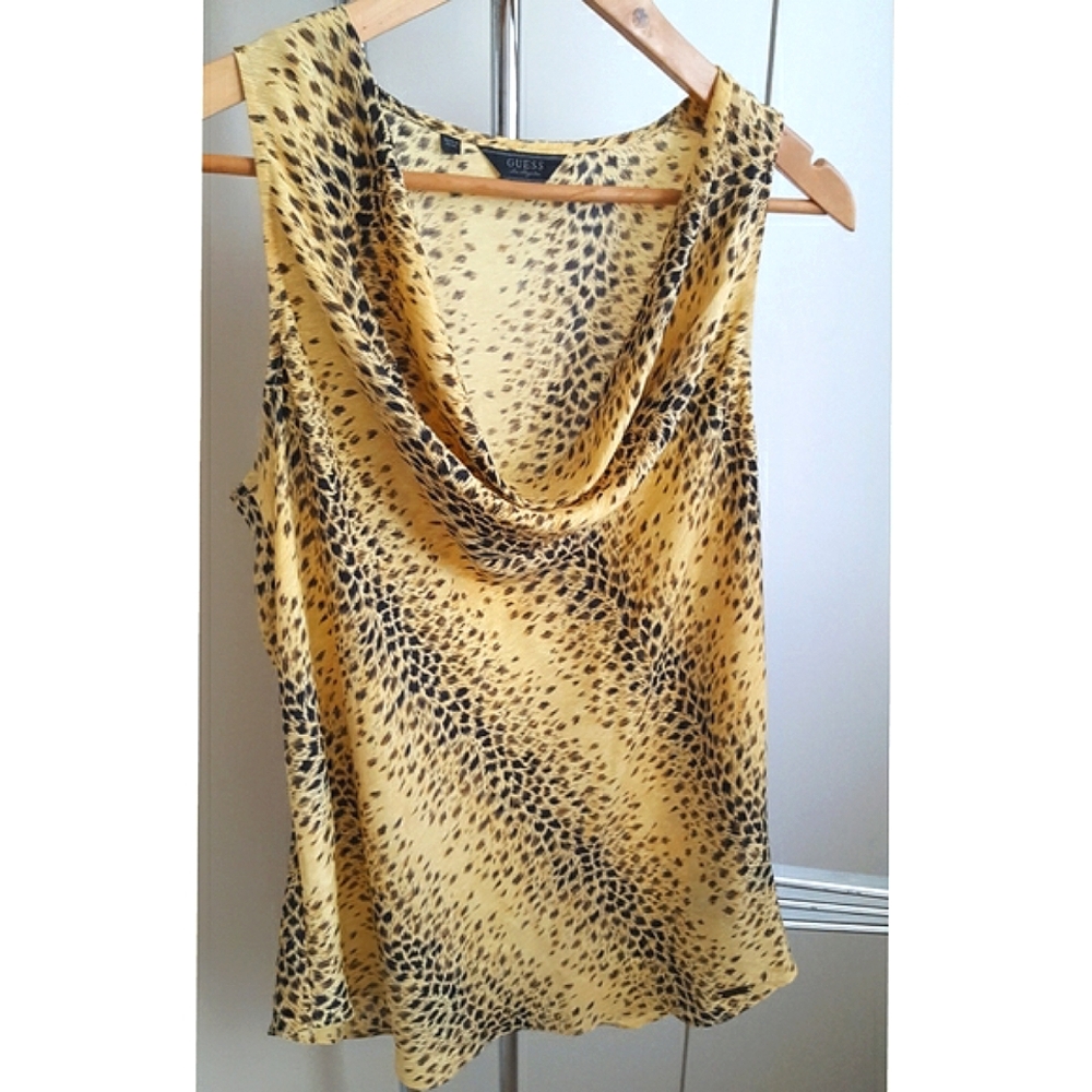 Y2K Guess💛Leopard Print Sleeveless Lightweight Cowl Neck Top